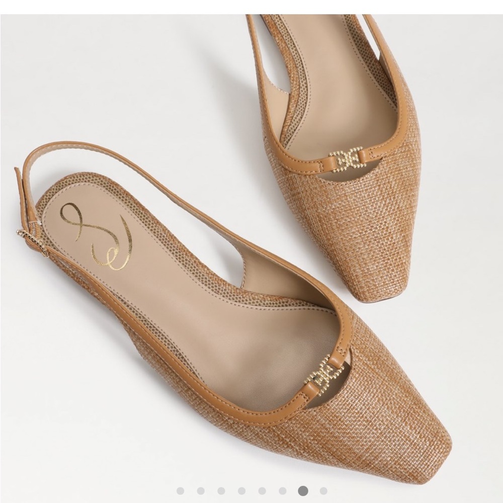 NWT Sam Edelman Cleo Raffia Tan Slingback Flats - Picture 8 of 9